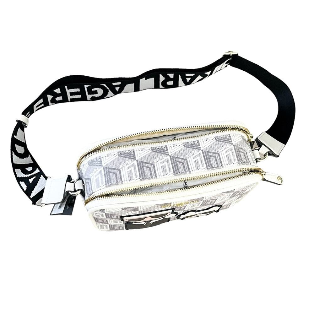 KARL LAGERFELD PARIS Maybelle Geometric Pattern Crossbody Purse White Gray - Picture 5 of 7